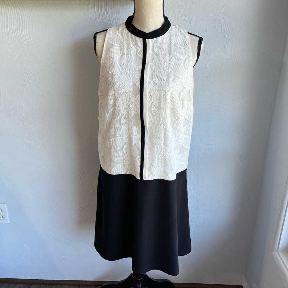 Ann Taylor Loft Black White Color Block Shift Dress M